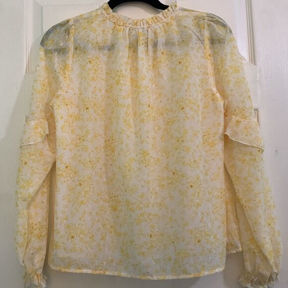 Rachel Zoe Yellow Floral Ruffle Long Sleeve Sheer  Blouse Size Small - Picture 2 of 5